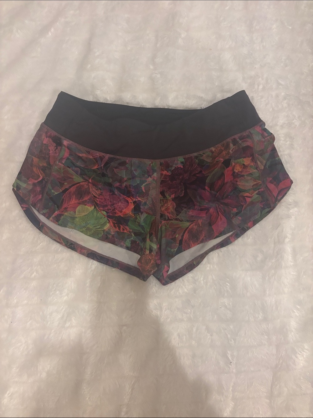 lululemon athletica Floral Print Athletic Shorts with Black Waistband